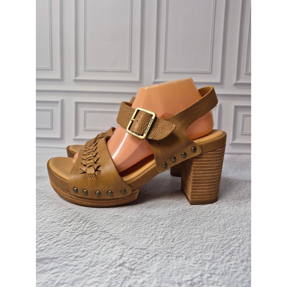 Kork-Ease Sandals Tan Leather Woven Platform Block Heel K61241 Size 10 Pasilla